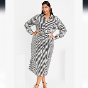 City Chic Cassandra Black White Striped Button-Up Dress
